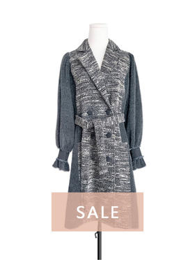 TYNVIE 灯笼袖拼接中长大衣 - 灰色