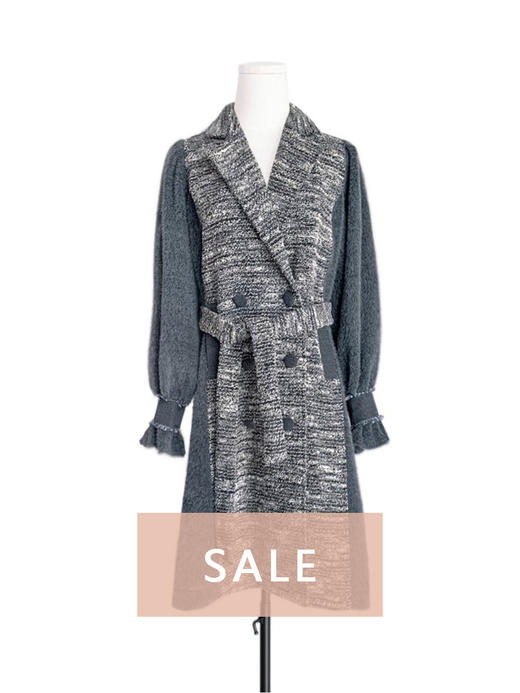 TYNVIE 灯笼袖拼接中长大衣 - 灰色 商品图0