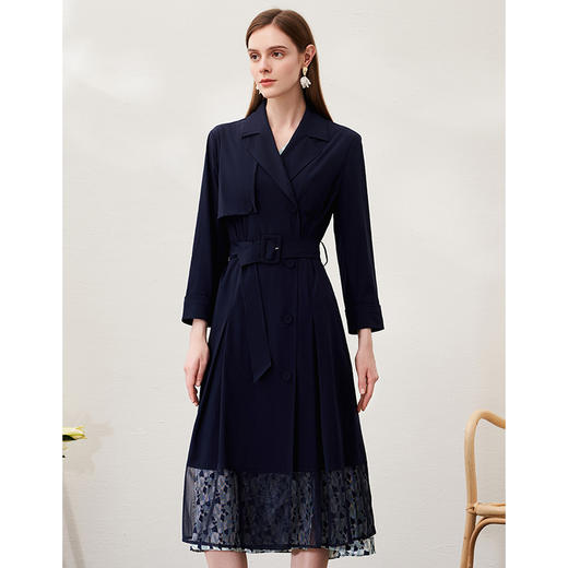 EITIE爱特爱春季新款优雅修身显瘦蕾丝拼接风衣女6904605 商品图8