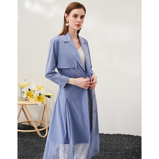 EITIE爱特爱春季新款优雅修身显瘦蕾丝拼接风衣女6904605 商品图2