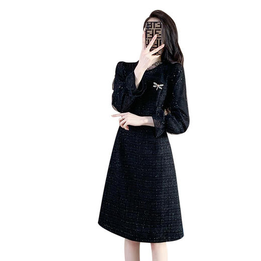 奢姿2024年秋装新款大码女装网纱拼接赫本风连衣裙胖妹妹时尚裙子9931866697 商品图4