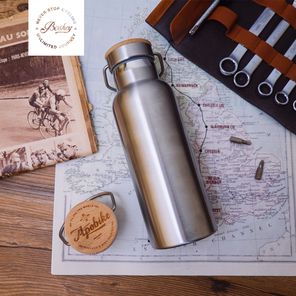 Apobike 304不锈钢 复古 城市通勤 户外旅行 双层保温 自行车水壶