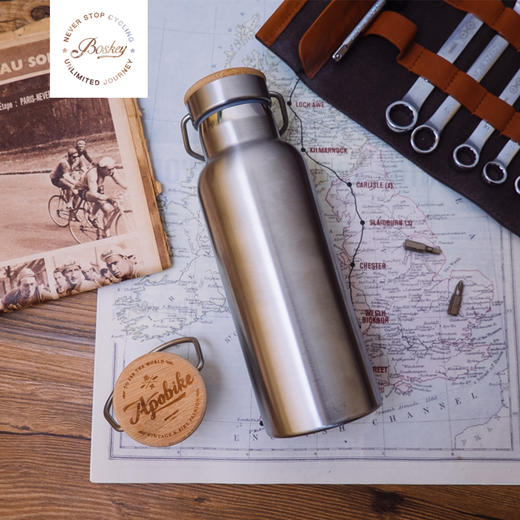 Apobike 304不锈钢 复古 城市通勤 户外旅行 双层保温 自行车水壶 商品图0