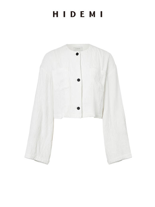 HIDEMI 极简褶皱垂顺感纽扣口袋外套/长裤套装  黑色/白色 商品图12