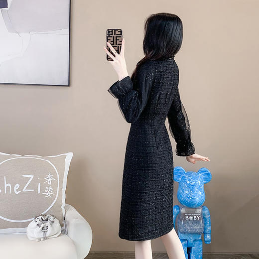 奢姿2024年秋装新款大码女装网纱拼接赫本风连衣裙胖妹妹时尚裙子9931866697 商品图3