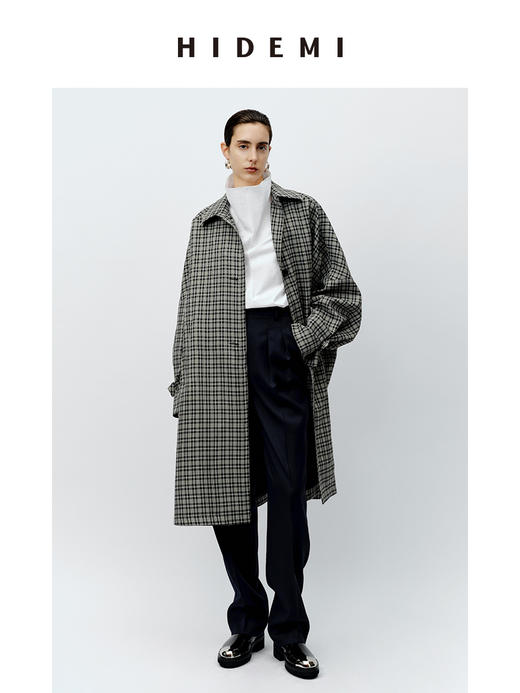 HIDEMI 格纹大廓形伞状廓形极简套装 风衣/中短裤 商品图4
