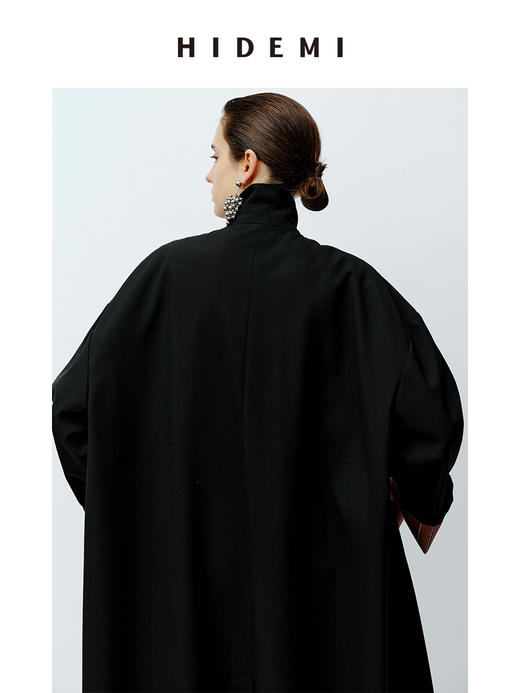 HIDEMI 廓形条纹翻边复古长款精纺羊毛风衣 商品图11