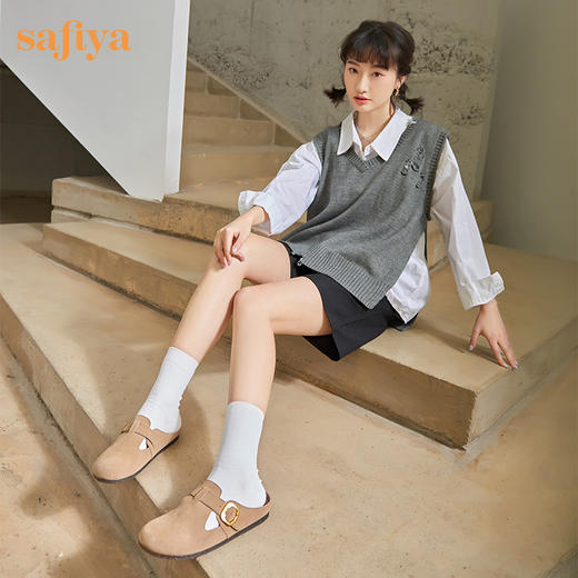 Safiya/索菲娅 复古一脚蹬2023年春季新款软底休闲外穿勃肯半拖鞋 SF31110144 商品图3