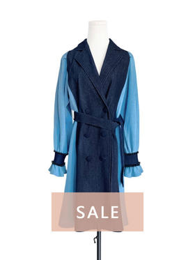 TYNVIE 灯笼袖拼接中长大衣 - 蓝色