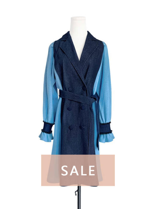 TYNVIE 灯笼袖拼接中长大衣 - 蓝色 商品图0
