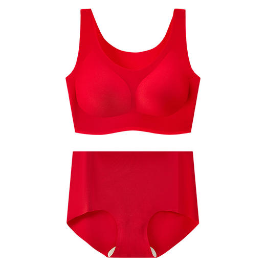 本命年大红内衣女套装零束缚一片式聚拢无痕无钢圈薄款高品质文胸 商品图4