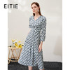EITIE爱特爱春季新款修身显瘦优雅V领印花连衣裙中裙6907626 商品缩略图0