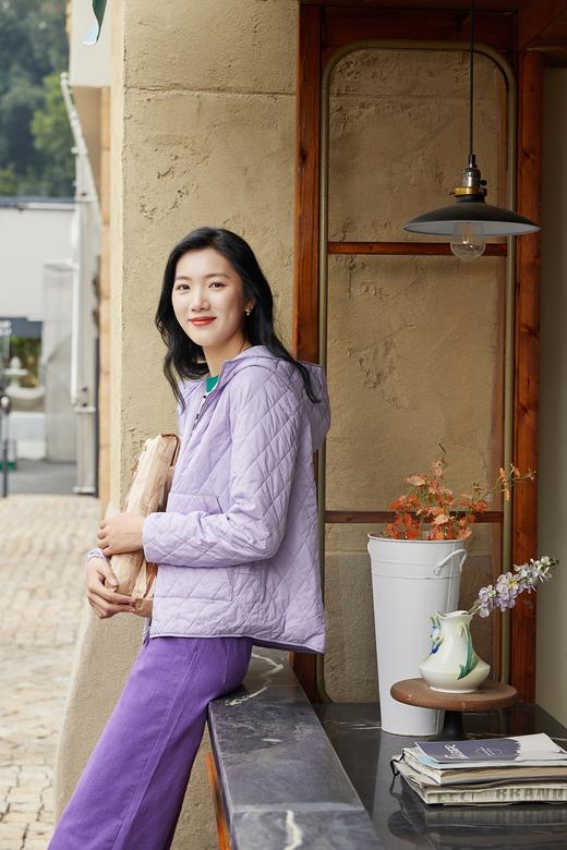 奇威菱形绗缝连帽轻薄棉服0DB04018 商品图3