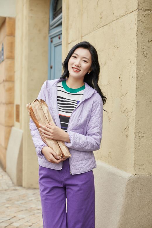 奇威菱形绗缝连帽轻薄棉服0DB04018 商品图4