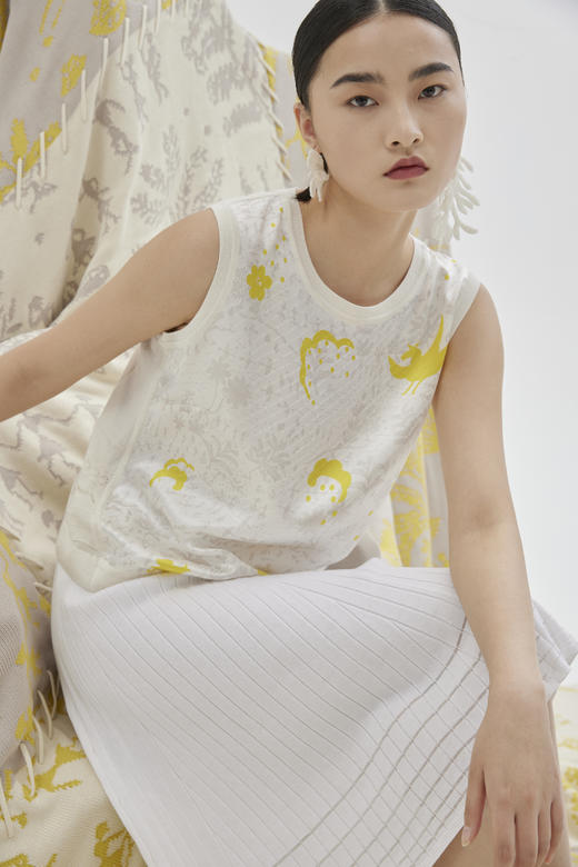 真丝羊绒圆领针梭相拼女式背心 SJS94W006K 商品图0