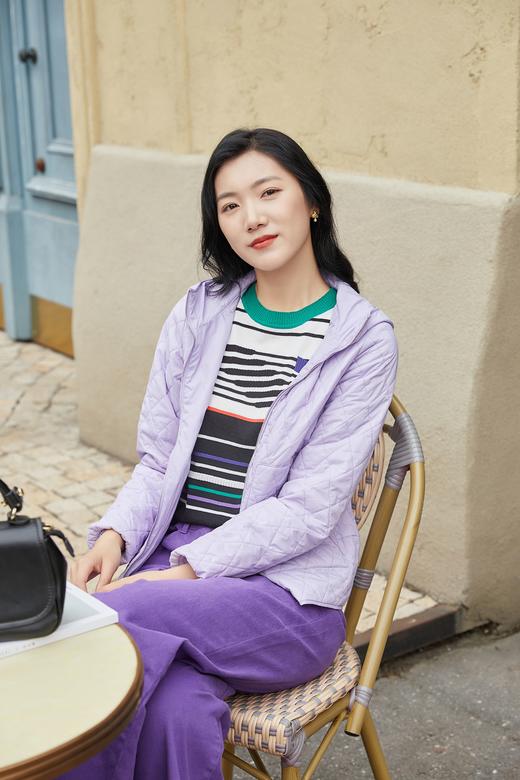 奇威菱形绗缝连帽轻薄棉服0DB04018 商品图1