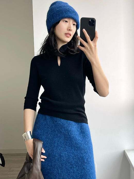 322工房新中式羊毛羊绒针织套头衫2022冬款极简百搭打底衫女A991 商品图1