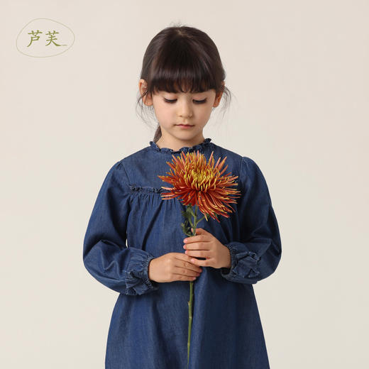 【马克珍妮 芦芙】春装新款 法式碎褶纯棉牛仔连衣裙230237 商品图0