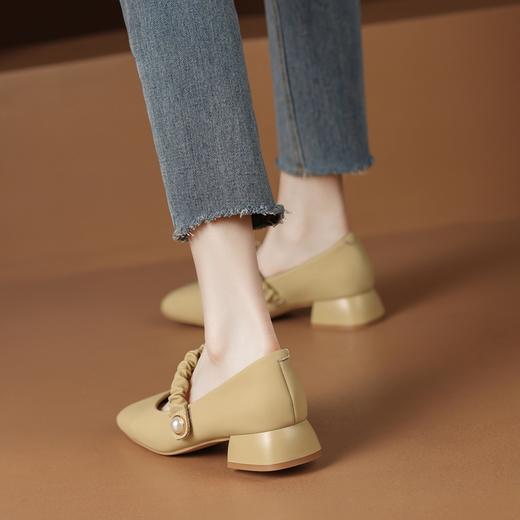 ZHR单鞋2023年春季新款玛丽珍方头浅口小皮鞋粗跟厚底显气质女鞋 商品图7