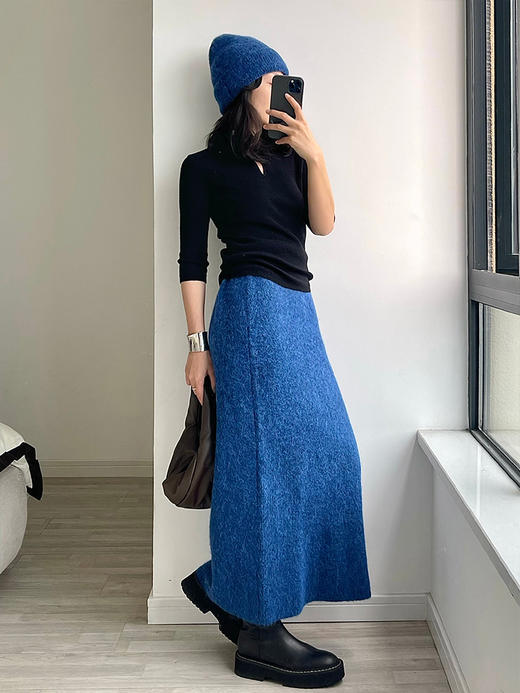 322工房天然触感羊驼毛针织半身裙2022冬款A字摆显瘦裙子女A992 商品图2