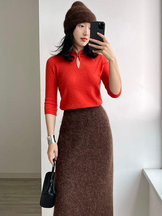 322工房新中式羊毛羊绒针织套头衫2022冬款极简百搭打底衫女A991 商品图3