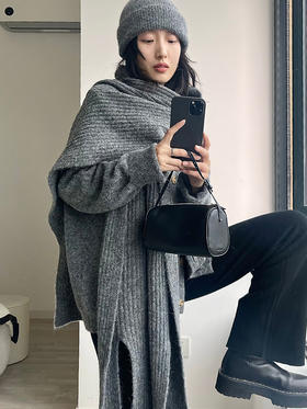 322工房毛绒造型单品羊驼毛开叉针织围巾2022冬款加长保暖大披肩