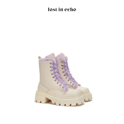 lost in echo 原创设计师品牌 方头皮毛一体绑带面毛双色雪地靴 商品图0