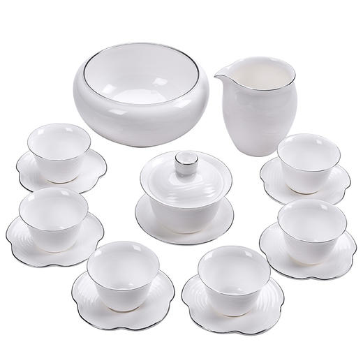 成艺德化白瓷水波纹茶杯品茗杯盖碗功夫茶具套装礼盒装 商品图0