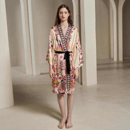 Solo seta真丝睡衣套装桑蚕丝睡袍女丝绸家居服定位印花可外穿秋冬 商品图1