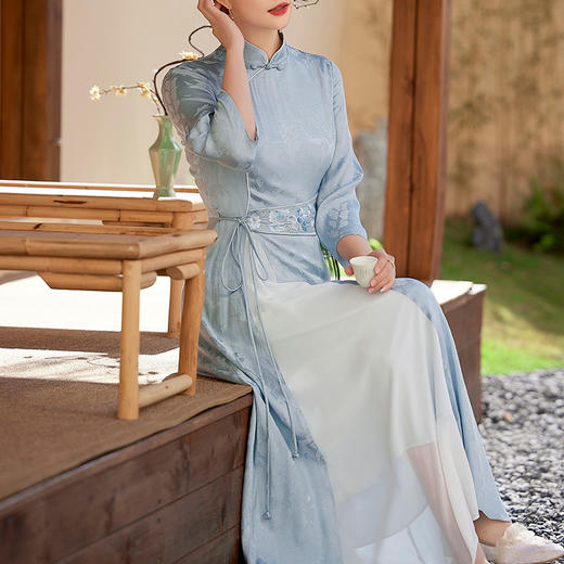 春夏茶服仙女装，复古民族日常年轻款改良奥黛旗袍连衣裙OG-9140 商品图1