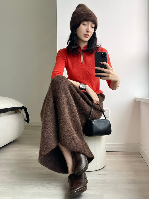 322工房新中式羊毛羊绒针织套头衫2022冬款极简百搭打底衫女A991 商品图2