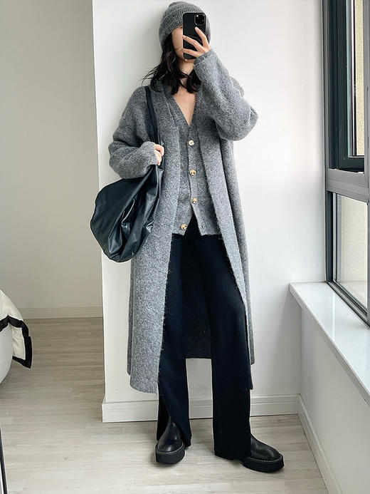 322工房极简造型羊驼毛针织大衣2022冬时髦加厚保暖廓形外套A990 商品图3
