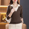 翻领假两件针织衫上衣女，长袖春装初春妈妈毛衣打底小衫洋气CC-101-89212 商品缩略图2