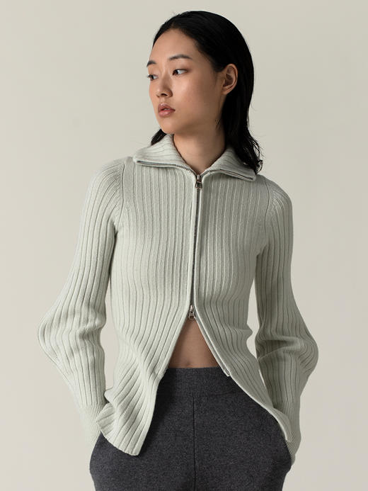 322工房趣致造型羊毛羊绒针织夹克2022新款拉链羊腿袖外套女A949 商品图1