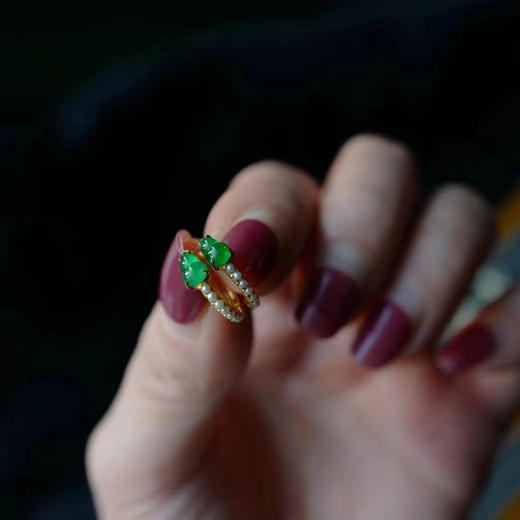 龢盒原创 18k金镶翡翠蛋面/葫芦搭配珍珠耳圈 耳环 商品图3