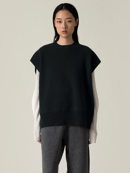 322工房造型叠搭加厚纯山羊绒廓形针织马甲2022新款纯色马甲A956 商品图2