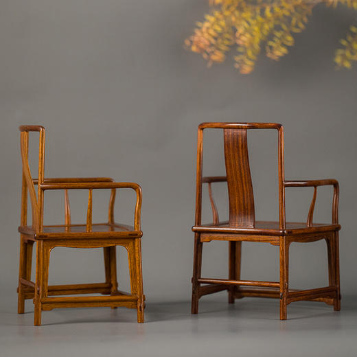 黄花梨扇面南官帽椅微型摆件（一对） 商品图4