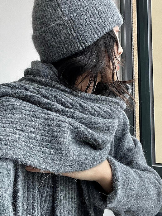 322工房毛绒造型单品羊驼毛开叉针织围巾2022冬款加长保暖大披肩 商品图1