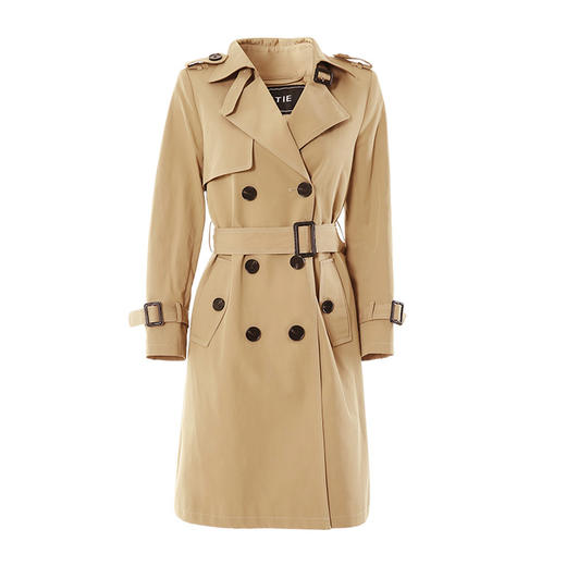 EITIE爱特爱经典双排扣气质翻领中长风衣外套卡其色春季新款A2304101 商品图5