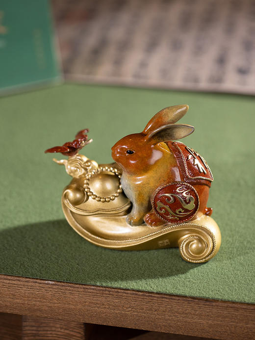 【6F】朱炳仁铜 福兔送财 创意铜雕兔摆件萌宠家居饰品办公桌面摆件 商品图0