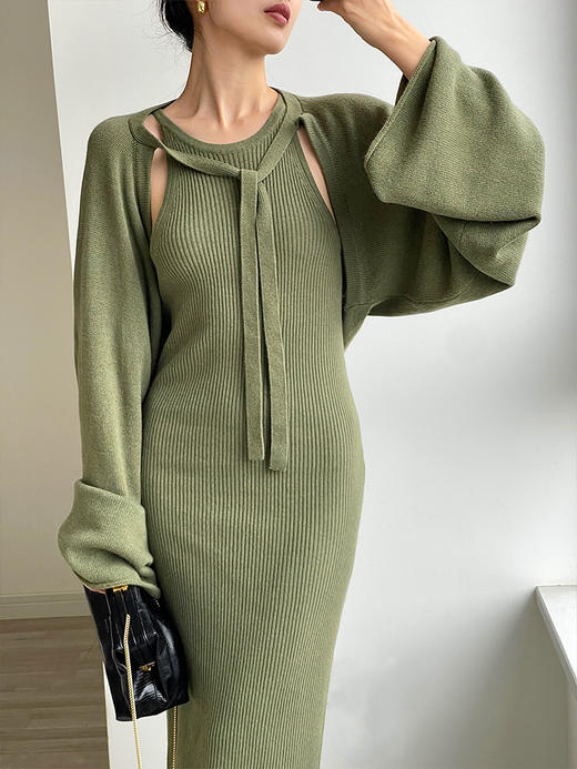 322工房针织套装裙羊毛羊绒针织连衣裙坎肩两件套2022冬款吊带裙 商品图1