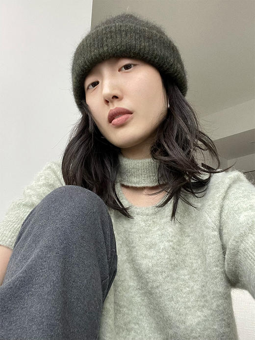 322工房开口笑羊驼毛短袖套头衫2022冬款时髦百搭造型针织衫A993 商品图3