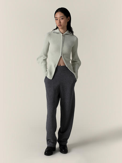 322工房趣致造型羊毛羊绒针织夹克2022新款拉链羊腿袖外套女A949 商品图2