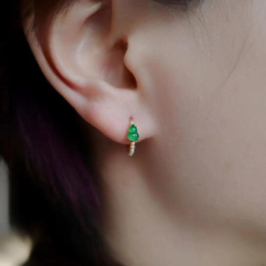 龢盒原创 18k金镶翡翠蛋面/葫芦搭配珍珠耳圈 耳环 商品图4