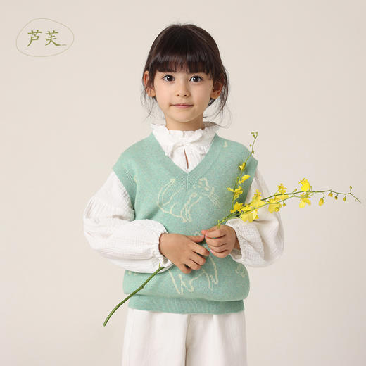 【马克珍妮 芦芙】春装新款 女童涂鸦猫咪V领针织马甲230299 商品图0