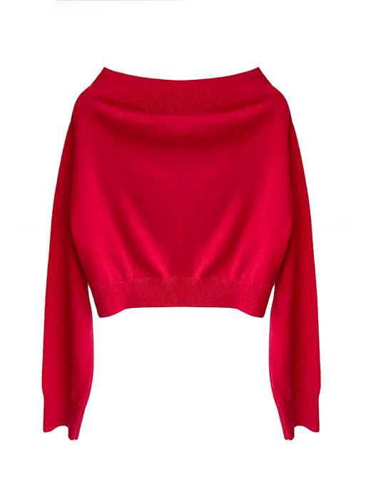 322工房轻柔质感羊毛羊绒一字肩针织衫2022冬新款露肩毛衣女A963 商品图4