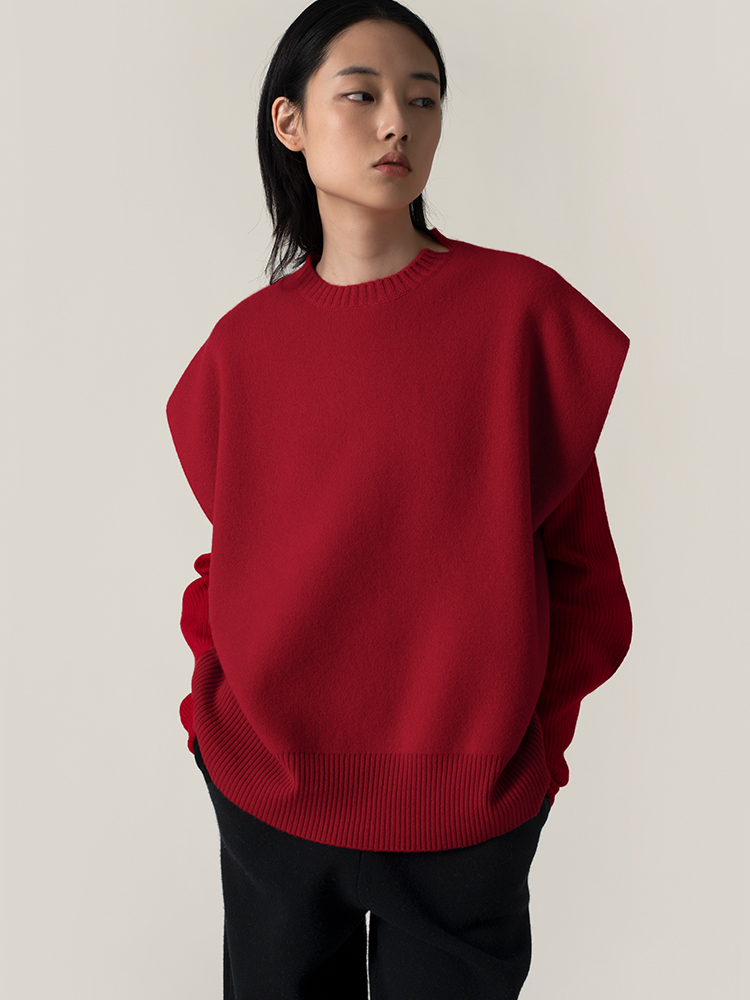 322工房叠搭造型羊毛羊绒廓形针织马甲2022新款纯色百搭背心A968