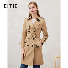 EITIE爱特爱经典双排扣气质翻领中长风衣外套卡其色春季新款A2304101