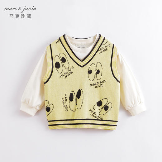 马克珍妮春装新款 男童趣味提花V领针织衫 儿童马甲230127 商品图1