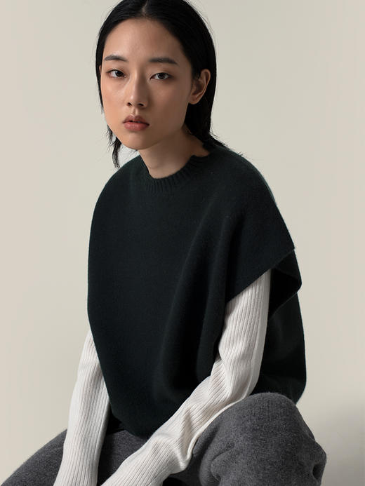 322工房造型叠搭加厚纯山羊绒廓形针织马甲2022新款纯色马甲A956 商品图0